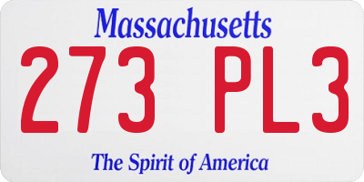 MA license plate 273PL3