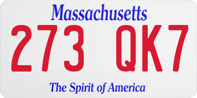 MA license plate 273QK7