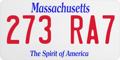 MA license plate 273RA7
