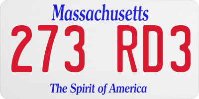 MA license plate 273RD3