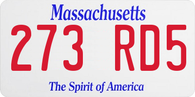MA license plate 273RD5