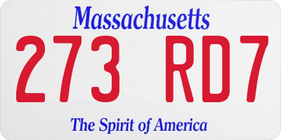 MA license plate 273RD7