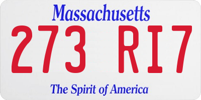 MA license plate 273RI7