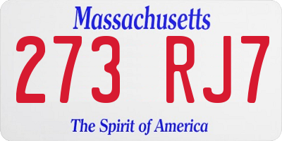 MA license plate 273RJ7