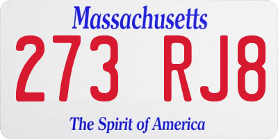 MA license plate 273RJ8