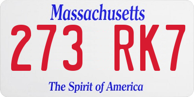 MA license plate 273RK7