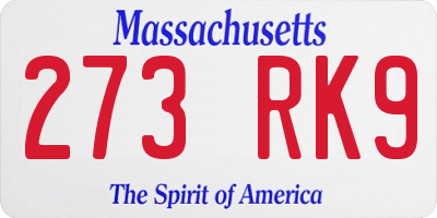 MA license plate 273RK9