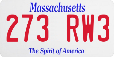 MA license plate 273RW3