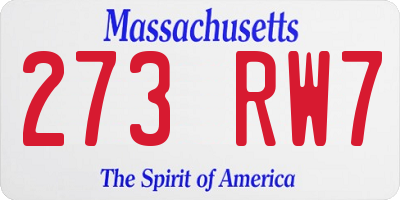 MA license plate 273RW7
