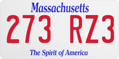 MA license plate 273RZ3