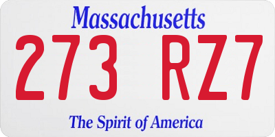 MA license plate 273RZ7