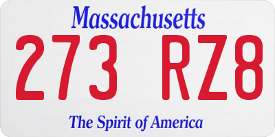 MA license plate 273RZ8