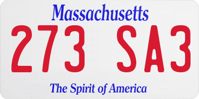 MA license plate 273SA3