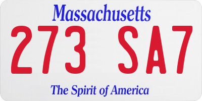 MA license plate 273SA7