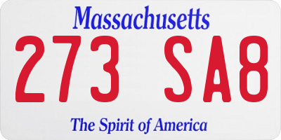 MA license plate 273SA8
