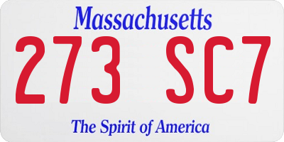 MA license plate 273SC7
