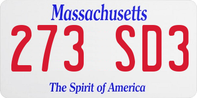 MA license plate 273SD3
