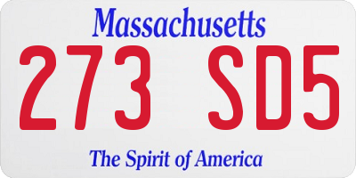MA license plate 273SD5