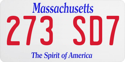 MA license plate 273SD7