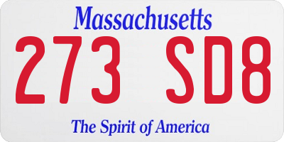 MA license plate 273SD8