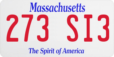 MA license plate 273SI3