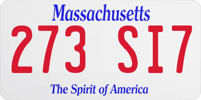 MA license plate 273SI7