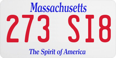 MA license plate 273SI8