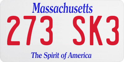 MA license plate 273SK3