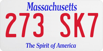 MA license plate 273SK7