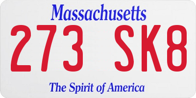 MA license plate 273SK8