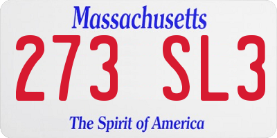 MA license plate 273SL3