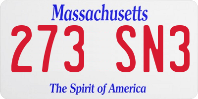MA license plate 273SN3
