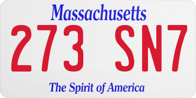 MA license plate 273SN7