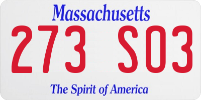 MA license plate 273SO3