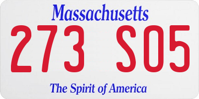 MA license plate 273SO5