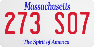 MA license plate 273SO7