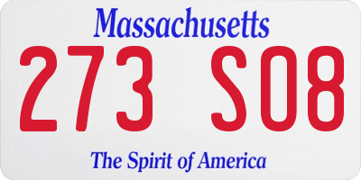 MA license plate 273SO8