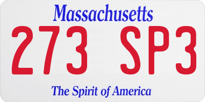 MA license plate 273SP3