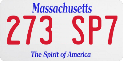 MA license plate 273SP7