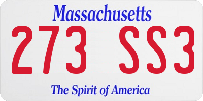 MA license plate 273SS3