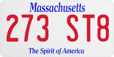 MA license plate 273ST8