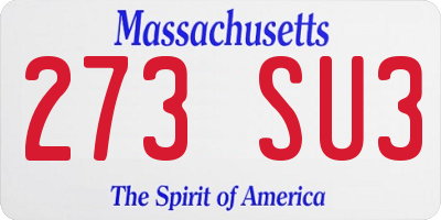 MA license plate 273SU3