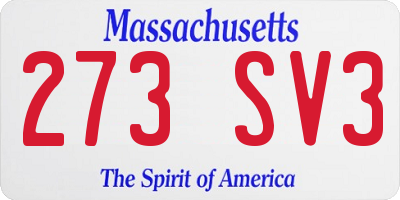 MA license plate 273SV3