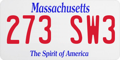 MA license plate 273SW3