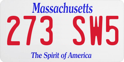 MA license plate 273SW5