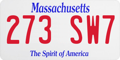 MA license plate 273SW7