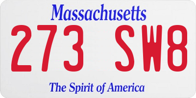 MA license plate 273SW8