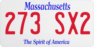 MA license plate 273SX2