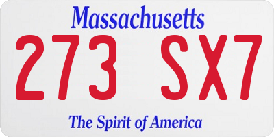 MA license plate 273SX7