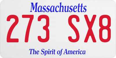 MA license plate 273SX8
